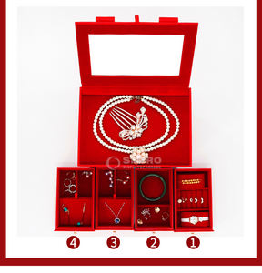 Boîte de rangement portable en cuir PU pour bijoux de voyage, grande capacité, pour bagues de mariage rouges, boucles d'oreilles et colliers - Product Image 2