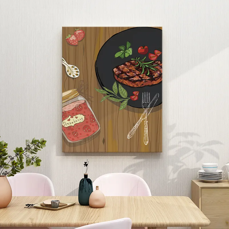 Moderne voedsel custom decoratieve olieverfschilderij voor eetkamer canvas schilderij wall art