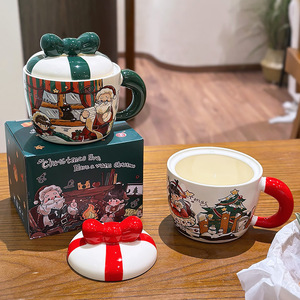 Zuo Mu Christmas Ceramic <b>Mug</b> With Lid And Handle Heat Resistant Hand Painted <b>Coffee</b> Cup For Gift Winter 2025 - Product Image 5