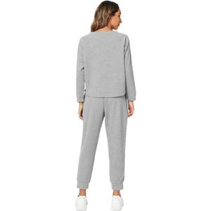 Ensemble de pyjama en tricot gaufré pour femmes, haut à manches longues, pantalon de jogging avec poches, vêtements de détente, vêtements de nuit, tailles S à XXL - Product Image 4