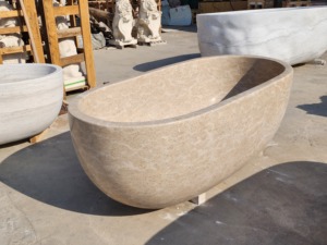 Baignoire ovale autoportante de luxe en travertin, <span class=keywords><strong>jacuzzi</strong></span> moderne pour 2 personnes, design de salle de bain d'hôtel - Product Image 6