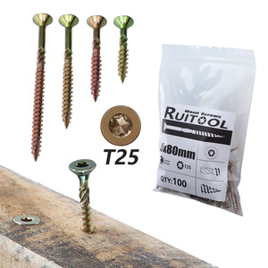 RUITOOL Wood Screws 5x80mm T25 Star Drive Zinc Yellow-Chromate Plated Round Head Metric Wood Screw 100pcs - Product Image 1