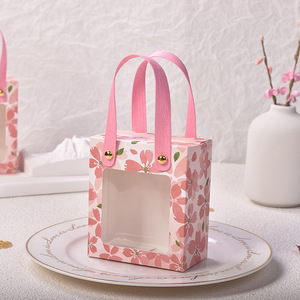 Hot Selling Recyclable Pink Cherry Blossom Offset Printing 300g Art Paper <b>Bakery</b> <b>Box</b> Window for Food Wedding Favor Birthday Part - Product Image 1