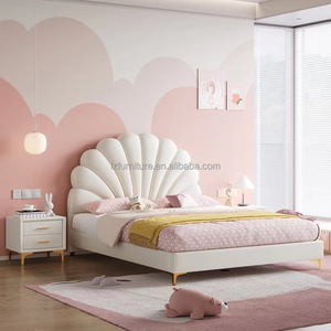 Lit de princesse moderne en bois massif, taille personnalisée, design en forme de coquille, avec fonctions de rangement convertibles, pour chambre d'hôtel et usage commercial - Product Image 3