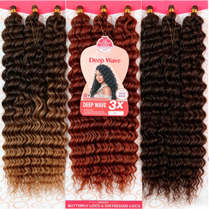 Cheveux à tresser Deep Wave 3X, cheveux synthétiques à crocheter Ocean Wave, tresses bohèmes bouclées, ondulations humides, noir naturel, résistant au feu, cheveux teints - Product Image 1