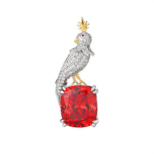 RZ New Vintage Magpie <strong>Bird</strong> Brooch Necklace Set Copper <strong>Gold</strong>-Plated Pink Crystal Zircon Made Anniversaries - Product Image 6