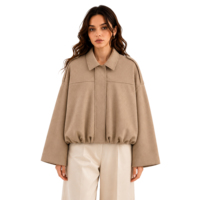 Chaqueta Bomber de Ante Sintético para Mujer, Estilo Piloto, Solida, con Solapa, Manga Larga, Oversize, Estilo Urbano, Personalizada OEM ODM