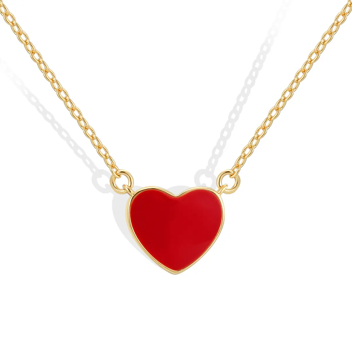 Großhandel beliebtes rotes Herz Anhänger-Halsband 18K Gold plattiert Herz Klavicle-Halsband Muttertagsgeschenk für Damen Mutterfreundin