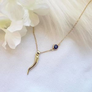 تخفيضات كبيرة على العين الزرقاء قلادة قرن البقر الإيطالية الفولاذ المقاوم للصدأ مجوهرات جذابة تميمة رمزية حظ سعيد قلادة قرن البقر - Product Image 2