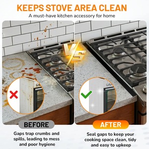 1 ensemble/2 pièces de couvre-interstice réglable pour cuisinière, résistant à la chaleur, facile à nettoyer, en acier inoxydable pour comptoir de cuisine - Product Image 5