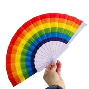 2024 <b>Top</b> Sale Trendy Rainbow <b>Feather</b> Folding Hand Fans 23CM Custom Printed Logo for Women and Men Love Wedding Decoration - Product Image 1