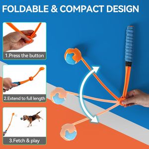 Manual <b>Dog</b> <b>Ball</b> Launcher Stick Interactive Fetch Toy Tailed Squeaky Pet <b>Thrower</b> <b>for</b> Outdoor Training Play - Product Image 6