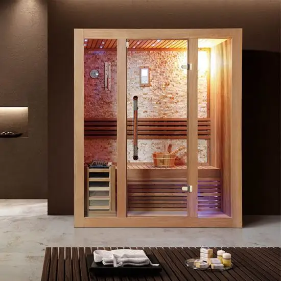 Sauna cuadrado de madera para 2 personas, calefacción rápida por infrarrojos