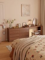 Commode nordique avec table de maquillage intégrée, meuble de rangement pour chambre à coucher, table de maquillage simple, armoire de rangement au pied du lit, bureau d'angle en bois massif SZT024