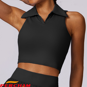 女性用カスタムヌードタイトクイックドライスポーツベストポロラペルスウェットシャツ大人用ランニングテニスフィットネス - Product Image 2