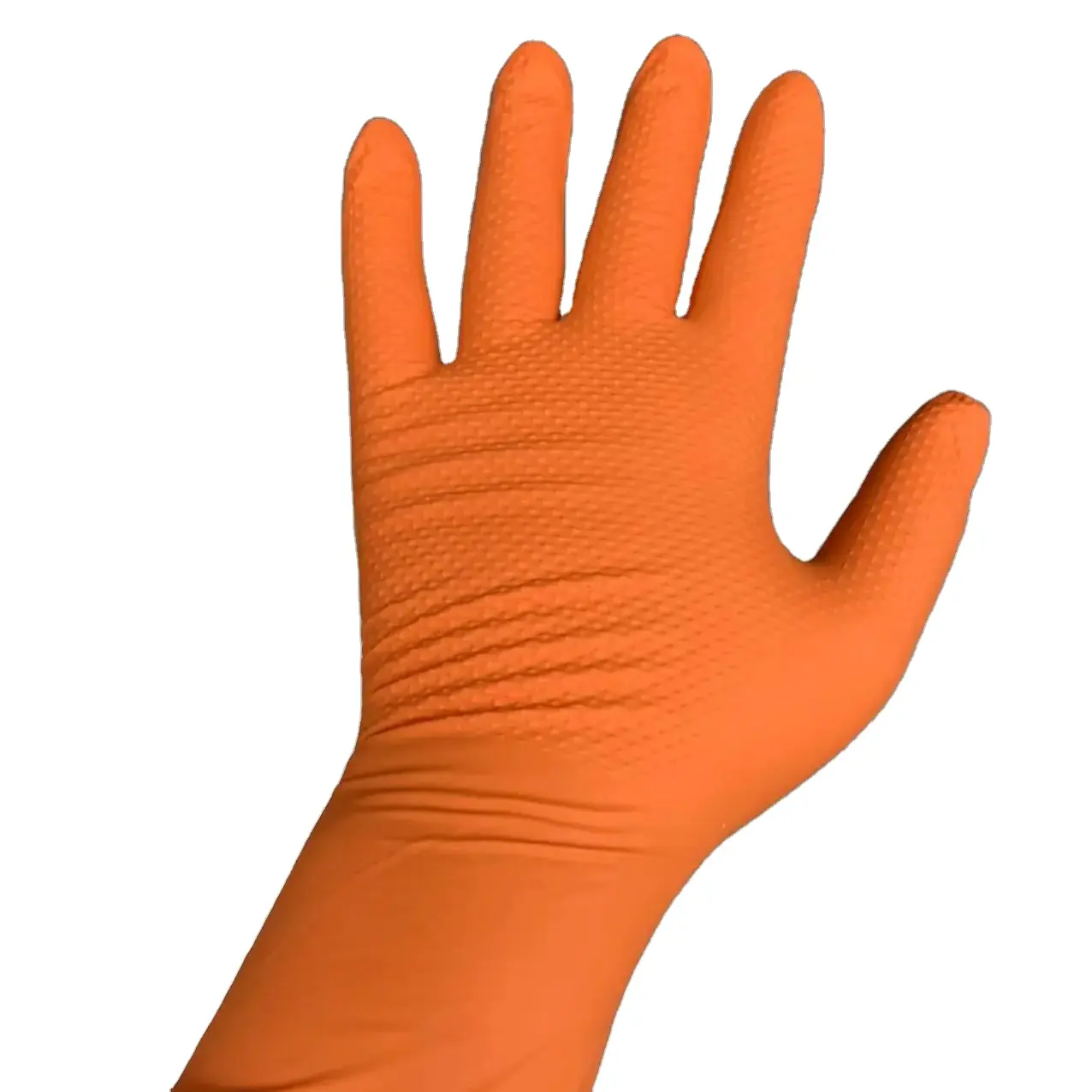 Sarung tangan sekali pakai pola berlian nitril oranye 8 mil bebas bubuk