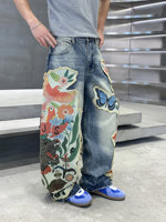 Jeans ajustés élastiques pour hommes, collection Printemps-Automne, résistants à la décoloration et à l'usure, vêtements de rue populaires, vente en gros