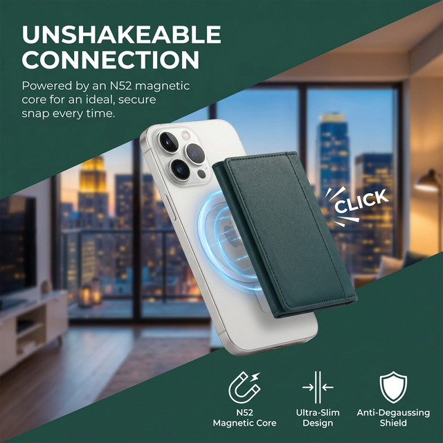 3-in-1 Magnetic Phone Wallet Stand, Foldable Card Holder with Kickstand,Slim Detachable PU Leather Wallet for iPhone 17/16/15
