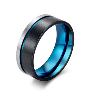 Anillos de moda para hombre, diseño geométrico en negro y azul, joyería de uso diario K R237 - Product Image 1