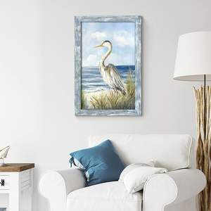 Art mural d'oiseau <span class=keywords><strong>de</strong></span> <span class=keywords><strong>mer</strong></span> côtier: image <span class=keywords><strong>de</strong></span> scène d'océan bleu encadrée héron sur la plage oeuvre <span class=keywords><strong>de</strong></span> <span class=keywords><strong>peinture</strong></span> en bois - Product Image 6
