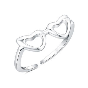 Mode Simple réglable 925 en argent Sterling <span class=keywords><strong>amour</strong></span> coeur amusant lunettes de soleil anneau ouvert pour les femmes vêtements quotidiens bijoux - Product Image 1