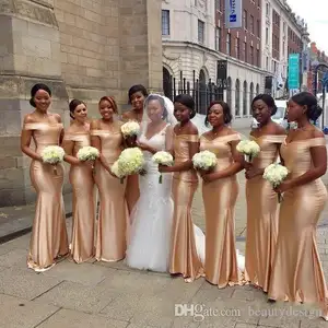 Vestidos da dama de honra africano, ombro fora, vestidos de dama de honra, venda quente, vestidos de convidado de casamento, menina dourada e preta 2023