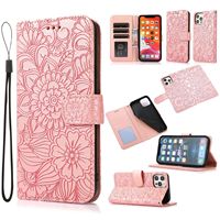 Étui portefeuille en cuir à motif floral Minibook pour iPhone 12 13 14 15 16 18 et Samsung Galaxy avec sangle – Housse de téléphone à rabat florale
