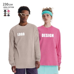Camiseta de Manga Larga para Hombre, de Algodón, con Lavado Ácido, Colores Sólidos, Personalizable, de Alta Calidad, Lisa, sin Estampado - Product Image 1