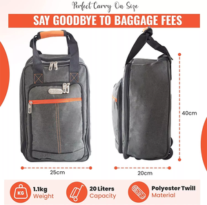 Wholesale Unisex 40x20x25cm 20L Cabin-Approved Fashionable Polyester <strong>Holdall</strong> on Wheels with Zipper Closure <strong>Hand</strong> <strong>Luggage</strong> - Product Image 2