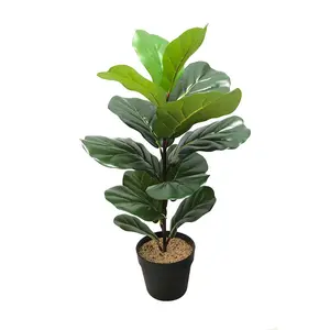 Customized Factory Plastic Artificial Fiddle Leaves Fig Tree in Pot Faux Potted Ficus Plants for Living Room Decor