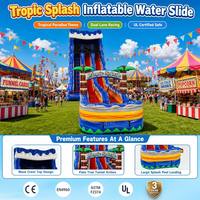 Toboggan aquatique gonflable tropical à double piste pour enfants, idéal pour le jardin, divertissement estival, qualité commerciale, PVC écologique, CE EN4960 ASTM 600KG