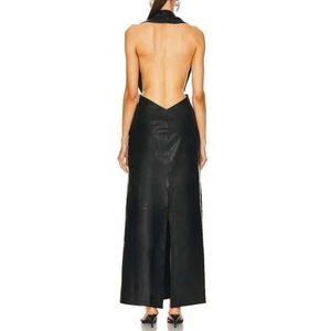 Vestido de Fiesta Largo Elegante de Cuero con Escote Profundo en V y Espalda Descubierta para Mujer, de Alta Calidad y Precio Bajo al por Mayor - Product Image 3
