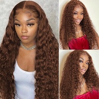 Peluca de Cabello Humano Brasileño Virgen 100% con Ondas Marrones, Encaje HD Transparente, Sin Pegamento, Pre-Desplumada para Mujer