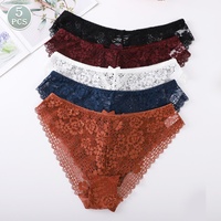 OEM Groothandel Dames Sheer Floral Lace Bikini Ondergoed Kruislings Strik Achterkant Lage Taille Intieme Kleding Ademend Dames Kantjes Onderbroekjes