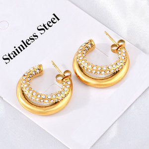 Boucles d'oreilles créoles de créateur CC en acier inoxydable 316L plaqué or PVD 14k 18k avec zircon, style vintage, vente en gros, personnalisées, pour femmes - Product Image 2