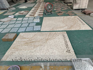 Mosaïque de marbre blanc incrusté d'or, découpe au jet d'eau, personnalisée pour motifs de sol, médaillon et design de mosaïque en incrustation - Product Image 3