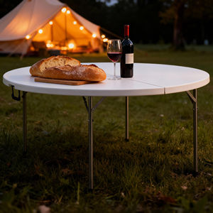 Tavoli Pieghevoli <span class=keywords><strong>da</strong></span> 72 Pollici con Gambe Rotonde Portatili in Acciaio, Cerniere per Tavoli <span class=keywords><strong>da</strong></span> Cucina e Sala <span class=keywords><strong>da</strong></span> Pranzo - Product Image 5