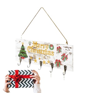 Vintage Christmas Wooden <b>Hanging</b> Sign <b>White</b> Rectangle Door Decor With Stocking Hooks Home Decoration - Product Image 5