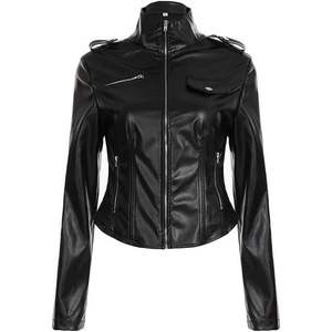 Blouson Moto Femme Personnalisé 2026 en Similicuir à Manches Longues et Col Montant – Manteau de Motard pour l'Automne - Product Image 2