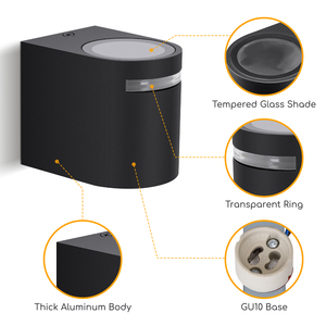 Aigostar lampada da parete per interni/esterni impermeabile IP65 GU10 in alluminio antracite 2 Pack con 3000K CCT per uso interno/esterno - Product Image 5