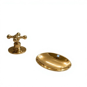 Ensembles de salle de bain de luxe, présentoir de comptoir en laiton poli, porte-savon de forme ovale, facile à nettoyer, plateau à savon décoratif, décoration moderne - Product Image 1