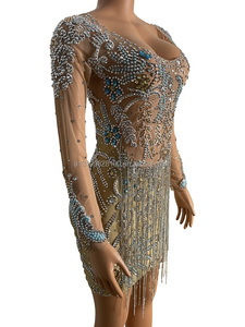 VÁY TUA RUA Mỏng Trong Suốt Kim Cương Lấp Lánh Váy Dài Tay Quần Áo Biểu Diễn Sân Khấu In Hình Ca Sĩ Nổi Tiếng Trên Mạng - Product Image 3