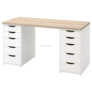 <span class=keywords><strong>Coiffeuse</strong></span> moderne en chêne blanc avec miroir sur pied, design à panneaux amovibles, grands tiroirs de rangement pratiques - Product Image 1