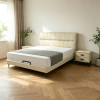 Lit plateforme moderne minimaliste réglable, taille King Queen, cadre en métal, bois de pin écologique, durable, cuir véritable