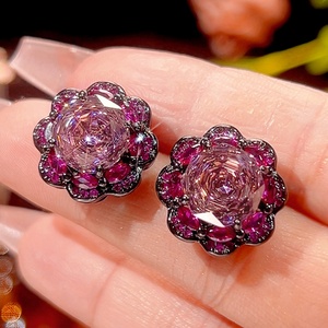 Fashion Eco-friendly Copper Women Wedding Jewelry <b>Sets</b> 16-10mm Dried Rose Cubic Zirconia Black Gold Plated Bridal Matching <b>Set</b> - Product Image 4
