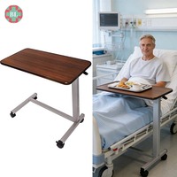 Table de lit en bois sur roulettes, réglable en hauteur, plateau de lit d'hôpital, bureau mobile pour ordinateur portable, table de chevet roulante pour chambre de patient