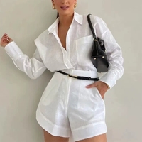 Ensemble de shorts taille haute pour femmes européennes à la mode avec chemise solide surdimensionnée parfaite pour l'été décontracté