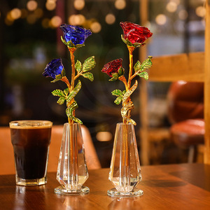 Crystal Glass Rose <b>Vase</b> <b>Set</b> Modern Decor Artistic Tabletop Gift For Valentine'S Day - Product Image 4