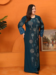 Belle <span class=keywords><strong>robe</strong></span> pour femmes, élégante et modeste, grande <span class=keywords><strong>taille</strong></span>, vêtement de fête quotidien, avec diamants, vente à bas prix - Product Image 6