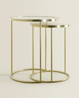 Easy — ensemble de 2 Tables de café d'angle en métal doré, blanc, marbre naturel, pièces ant, plan des extrémités empilables en marbre